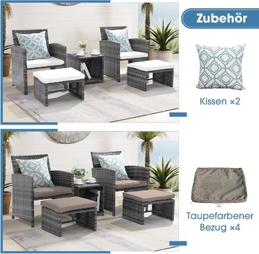 Садовий набір меблів OC Orange-Casual 5 предметів: плетений ротанг, диван, крісла, пуфи та столик, подушки в комплекті для балкона, тераси, подвір'я (Оранжевий, Сірий)