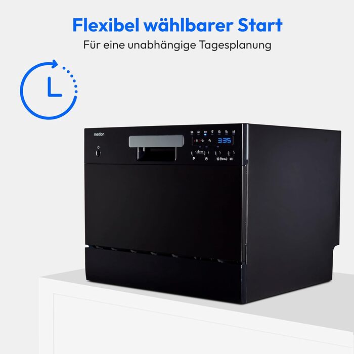 MEDION Посудомийна машина DWT60 (6 комплектів, 7 програм, ECO, AquaStop, LED дисплей, захист від дітей), чорна