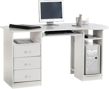 Комп'ютерний стіл для ПК, масив сосни лакований з висувними ящиками (білий)