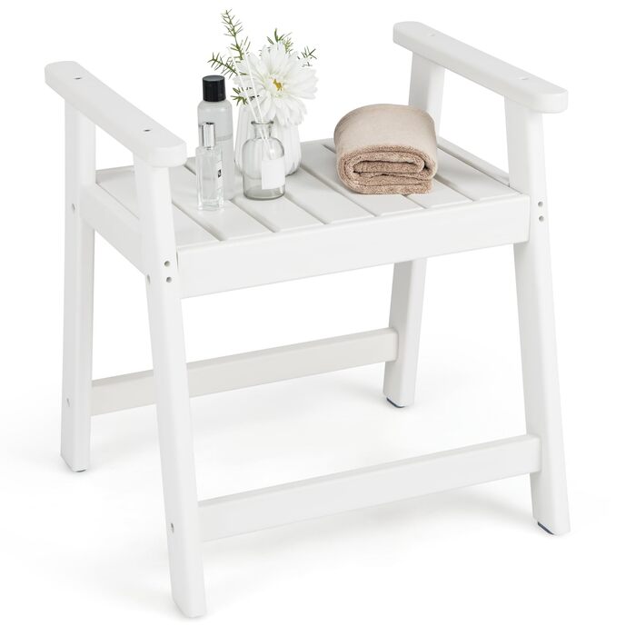 Лавка для душу Costway з полицею, коричнево-біла, 32,5x32,5x43,5 см. Макс. вантажопідйомність: 165 кг