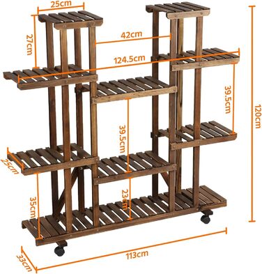 Полиця для квітів Yaheetech з дерева 6 ярусів з колесами для балкона, вітальні, саду