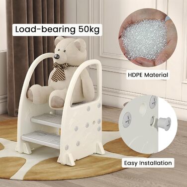 Дитячий тритулковий стільчик Hominewti з регулюванням висоти, неслизький, з підлокітниками, для ванної, дитячої кімнати, кухні (сірий)