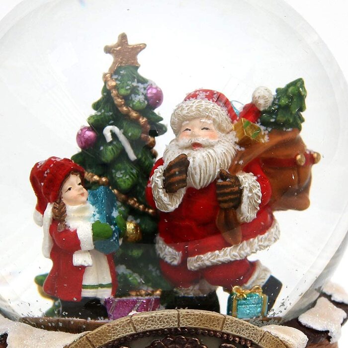Деко-герої24 Снігова куля, Санта з дитиною і ялинкою, з музичним супроводом, мелодія Тиха ніч, Розміри L/B / H 11 x 11 x 14 см Сфера Ø