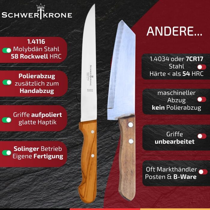 Ніж кухарський Schwertkrone з ручкою з горіхового дерева, 20 см (Made in Germany)