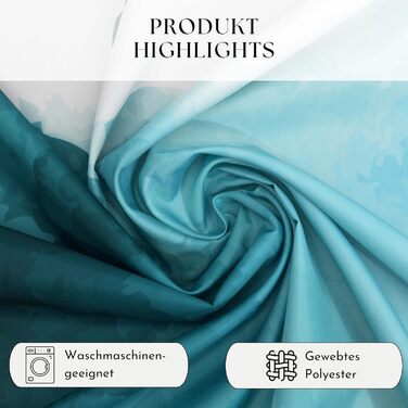 Шторка для душу Drophop Textile 120x200 см, блакитно-бірюзово-зелена, Petrol, градієнт кольору, 100% поліестер, з вантажним краєм, непрозора, водонепроникна, пральна, з антигрибковим покриттям, з 12 нержавіючих кілець