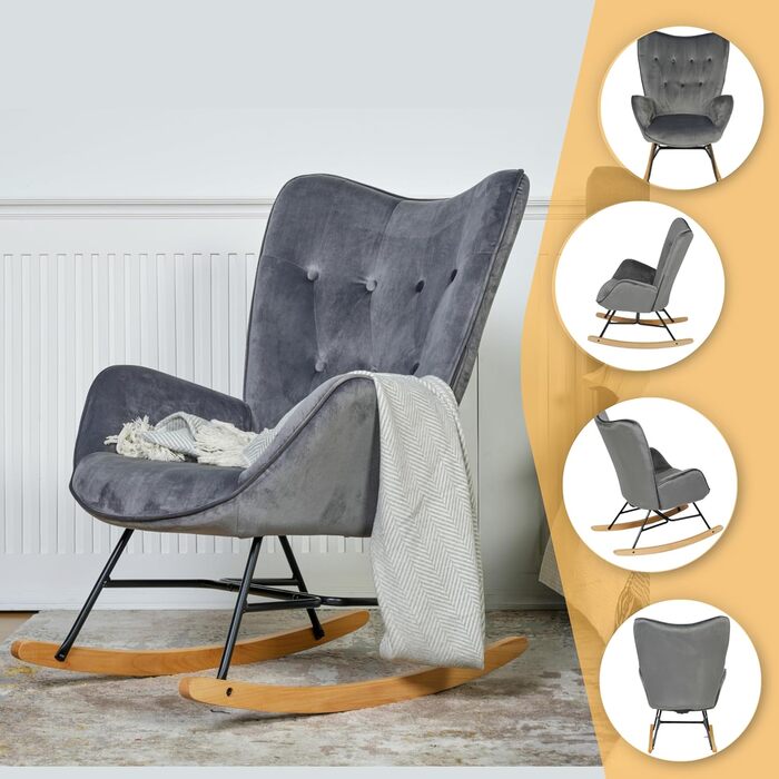 Крісло-гойдалка Cosy Meuble - стильне крісло з підлокітниками для вітальні, спальні, балкону. Макс. навантаження 120 кг, сірий велюр