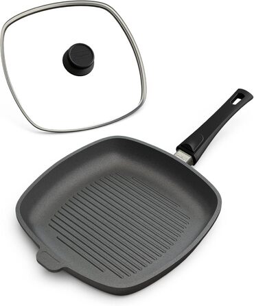 Сковорода Hoffmann для індукційних плит з кришкою 28 x 28 см, Made in Germany, для духовки до 250°C, антипригарне покриття, не деформується, площа приготування 23 x 23 см