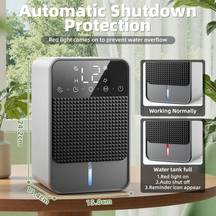Електричний осушувач повітря 1800 мл з автоматичним відтаненням, таймером та LED-дисплеєм. Підходить для спальні, ванної кімнати та шафи. Продуктивність: 550 мл/24 год.