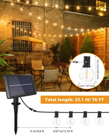 Вуличні сонячні ліхтарі litogo, 16 світлодіодів G40, стійкі до погодних умов, 4 режими, 23 м USB, теплий білий для саду та декору