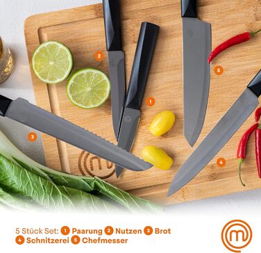 Набір кухонних ножів Masterchef 5 шт. з нержавіючої сталі, професійний, з японським дизайном