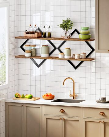 Набір плаваючих полиць Wandregal 2 шт, двоярусні настінні полиці в вітальню, спальню, кухню, офіс, коричневі та чорні DTBJ01P2BF