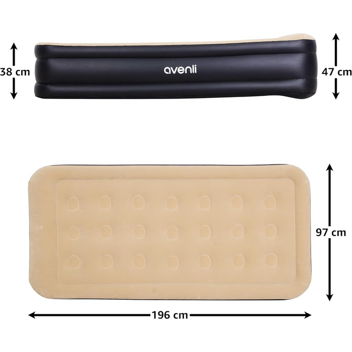 Надувний матрац-ліжко AVENLI для 2 осіб з самонадувною функцією, вбудованим насосом та флацелевою поверхнею (196x97x47 см)