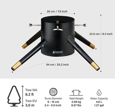 Металева підставка для різдвяної ялинки Tree Nest для справжніх дерев, довжина до 3 м, не потрібно комір для різдвяної ялинки або традиційна спідниця для ялинки Сім'я(Гранд) (чорний і золотий, L)