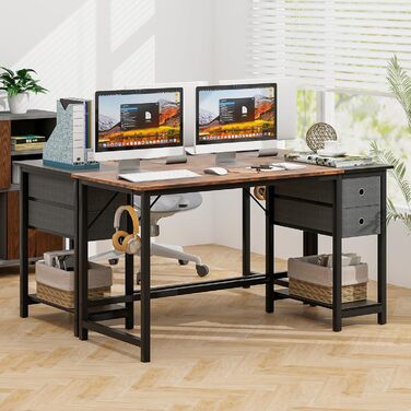 Письмовий стіл COSTWAY з 2 висувними ящиками, комп'ютерний стіл довжиною 140 см з гачком для навушників і відділенням для зберігання, офісний стіл, великий стіл для ПК, робочий стіл для офісу, дому