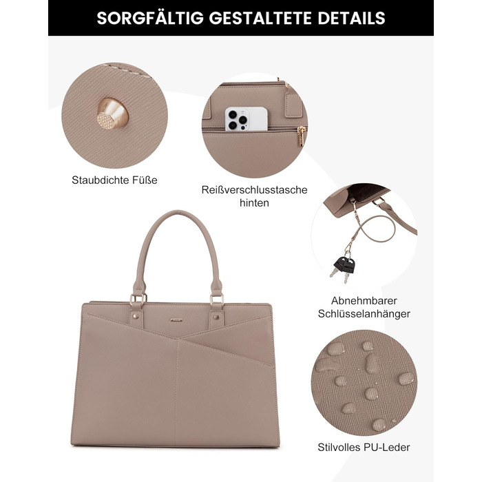 Сумка для ноутбука LOVEVOOK: жіноча сумка-шоппер, сумка для роботи, навчання, офісу, бізнесу, 15.6 дюймів, чорний (Y-khaki Sand)