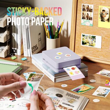 Портативний міні-фотопринтер Nelko PP01: кольоровий, для смартфонів iOS & Android, з 20 паперами, наклейки, AI APP, фіолетовий