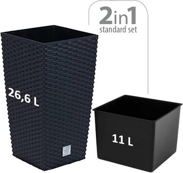 Пластиковий горщик Prosperplast з ротангу, 26.5 x 26.5 x 50 см, антрацит, для дому та саду