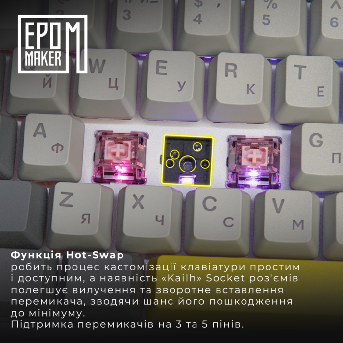 Клавіатура механічна бездротова EPOMAKER EK68 Flamingo Black (EK68-B-F)