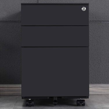 Шафа для документів, офісна шафа з 3 висувними ящиками, коліщатками, анти-перекидання, 50x39x60 см (Чорний)