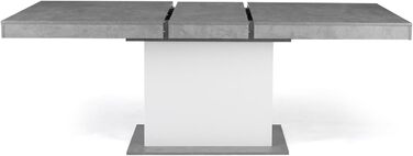Розсувний обідній стіл Eden, прямокутний, на 6-10 осіб, бетон та білий колір, 160-200 см