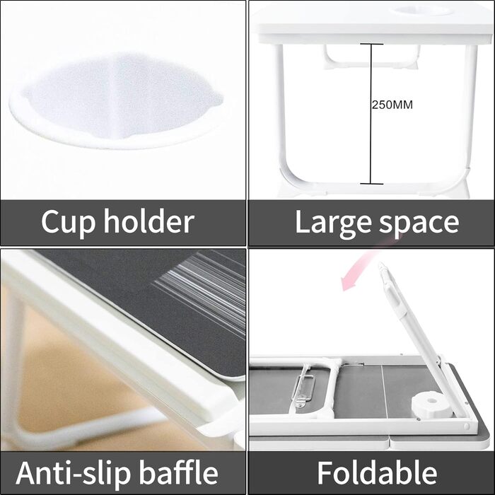 Столик для ноутбука на ліжко/софу з підставкою для чашки, білий. Регульований столик-підставка для ноутбука, ліжко, диван, балкон, тераса