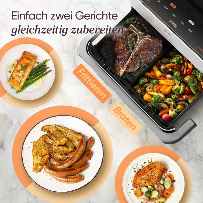 Фритюрниця COSORI Dual Blaze TwinFry з 2 камерами, 10 л, з 4 нагрівальними елементами, чорна