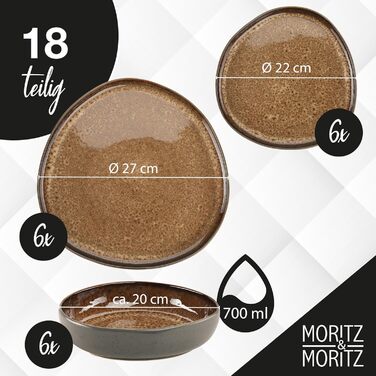 Набір посуду Moritz & Moritz ORGANIC 18 предметів на 6 осіб, бежевий. Елегантний набір тарілок з високоякісної кераміки: 6 великих тарілок, 6 десертних тарілок, 6 супових тарілок.