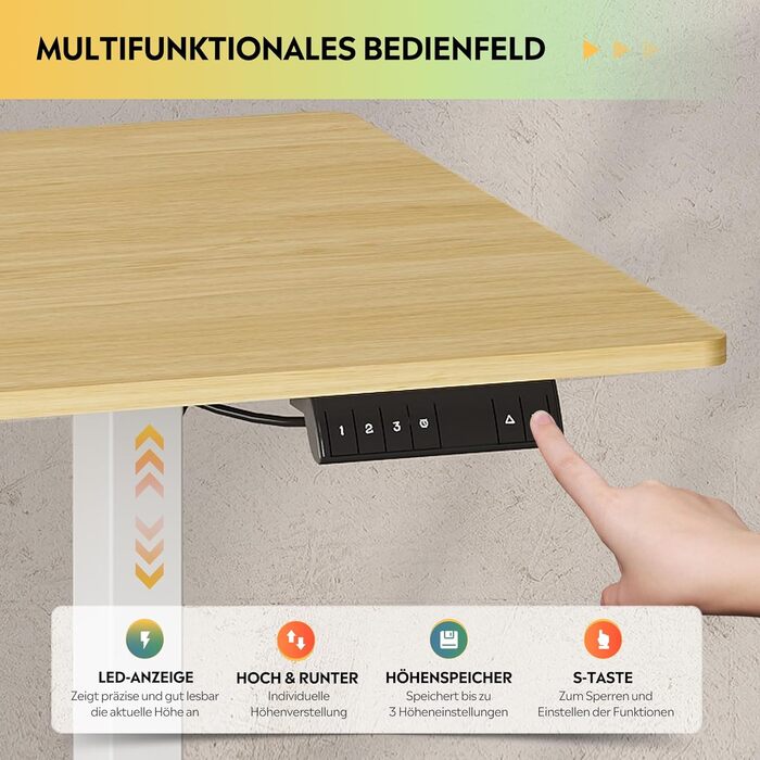 Регульований за висотою стіл Devaise з тихим мотором та функцією пам'яті для 3 положень, стіл для сидіння та стояння, регулювання висоти 72–118 см, ергономічний комп'ютерний стіл для офісу, білий (160x70 см, колір дуб)