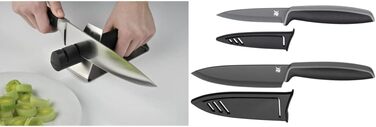 Точилка для ножів WMF керамічні диски для гурманів 2 етапи попередньої і повторної шліфування безпечне поводження і пластичний токарний верстат 31 см, токарний верстат з виступом і виїмками, придатний для посудомийної машини (комплект з сенсорним набором 