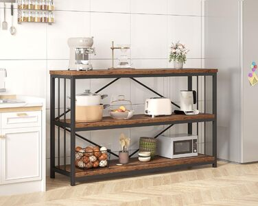 Низька полиця для книг IBF з 3 ярусами, індустріальний стиль, метал та дерево, 120x34x74 см, коричневий