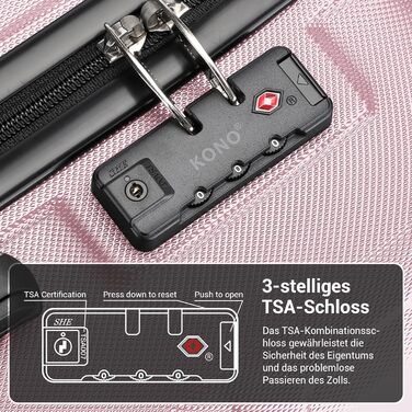 KONO Набір валіз 3 в 1: велика, середня, маленька. ABS, рожевий, з TSA замком та колесами