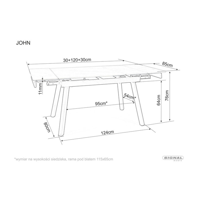 Стіл JOHN 120(180)*85 білий/чорний каркас