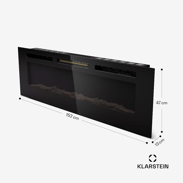 Електрокамін Klarstein Galeras Smart 1800 Вт, LED-полум'я, керування через додаток і пульт, регулювання кольору й яскравості, захист від перегріву, настінний, чорний, 152,5x47x13 см