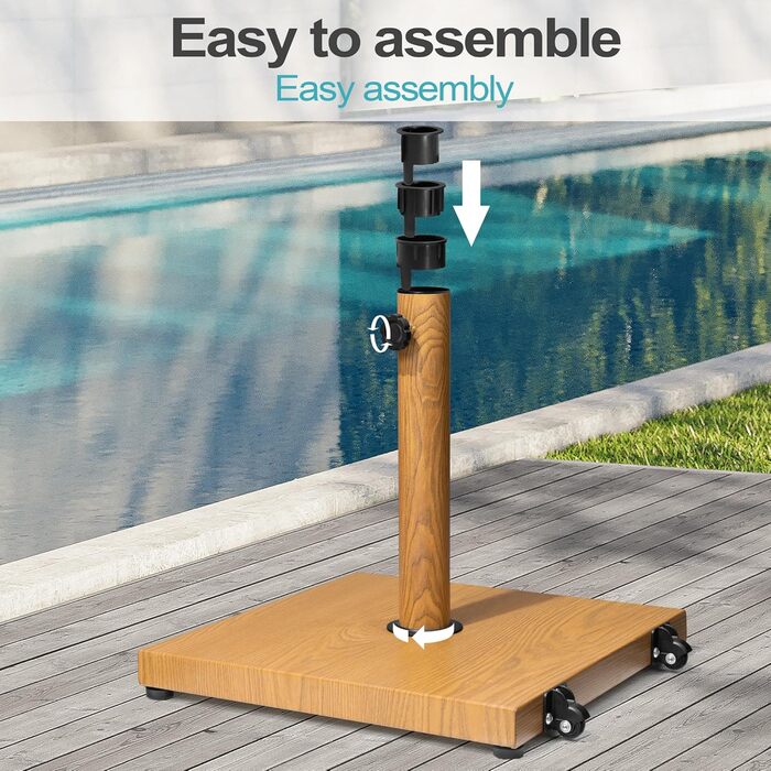 Підставка для парасольки на терасу, 18,1 кг, міцна квадратна підставка з бетону, ринкова підставка з текового дерева (з колесами)
