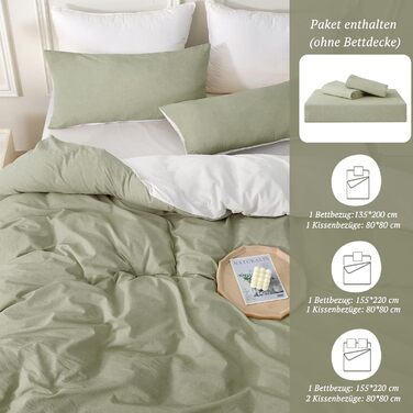 Набір постільної білизни SOULFUL 155x220, бавовна, з блискавкою, текстура як stone washed льон, 1.5 спальне ліжко, 2 шт. (Vintage Green)