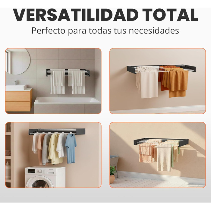 Настінна сушарка для білизни JUPPLIES - розкладна, 120 см, з нержавіючої сталі, 30 кг, для дому та вулиці, білий колір