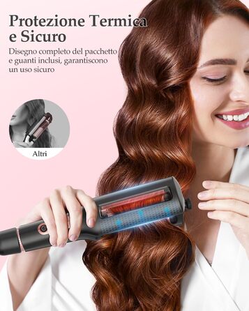 4-в-1 Випрямляч та завивачка для волосся - 22/25/32/38 мм, для створення хвиль, 4 температури (140-210°C), 3 насадки, чорний, Rose