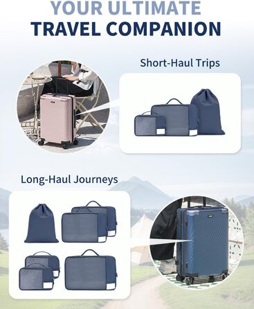 Набір органайзерів для валізи ECOHUB, 6 шт., дорожні компресійні сумки з ID-тегами, дихаючі органайзери для одягу та рюкзака з переробленого матеріалу (Синій)