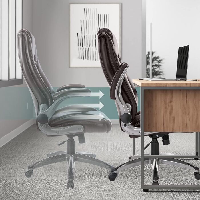 Офісний крісло Colamy з шкіри, висока спинка, комп'ютерне крісло з підлокітниками, регульоване нахил, ергономічний поворотний стілець для дорослих, роботи, навчання