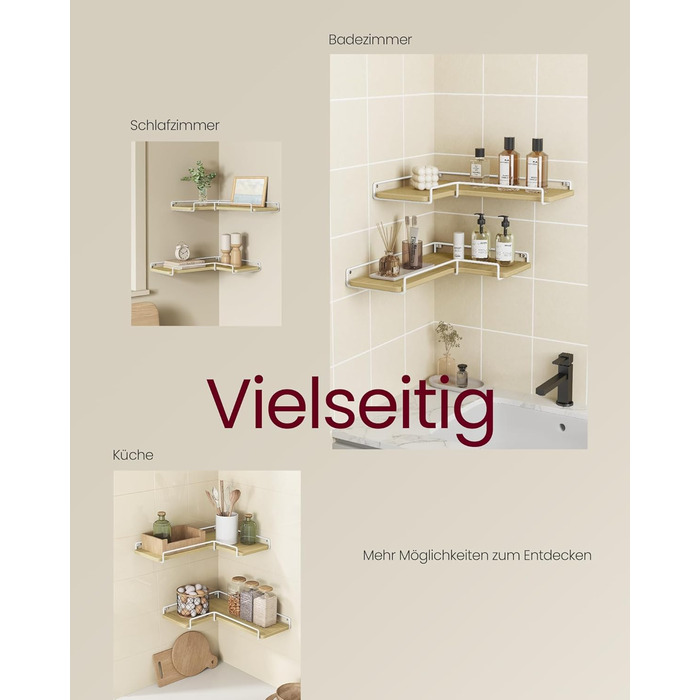 Набір кутових настінних полиць VASAGLE L-подібні, індустріальний стиль, 2 шт, для вітальні, спальні та кухні, колір дуб натуральний та білий (LLS831B01)
