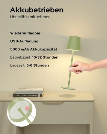 LED-лампа настільна Jackyled бездротова, перезаряджувана, 5000mAh, 3 рівня висоти, 3 температури кольору, регульована яскравість (зелена, 1 шт.)