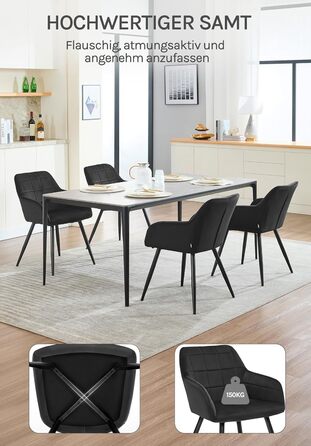 Крісла для їдальні WOLTU - 8 шт., з м'яким сидінням з велюру, металеві ніжки, для кухні, вітальні