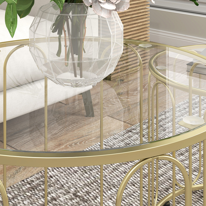 HOMCOM Набір з 2 скляних столиків, вкладишних, зі скляними стільницями та металевим каркасом, золотого кольору