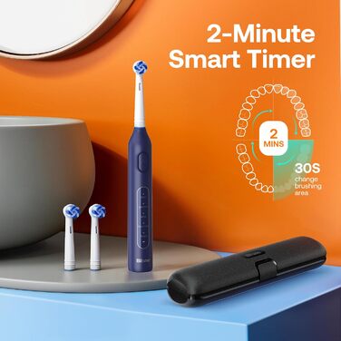 Електрична зубна щітка Bitvae R1H3: 8 насадок, 5 режимів, таймер, 60 днів роботи, для дорослих та дітей, темно-синій