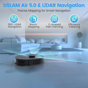 Робот-пилосос з функцією миття та станцією самоочищення, об'єм 3.5л, для килимів та шерсті тварин, з керуванням через додаток та Alexa, LiDAR навігація, час роботи 180 хвилин (світло-чорний)