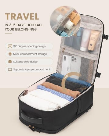 LOVEVOOK Рюкзак для ручної поклажі, жіночий рюкзак для подорожей, водонепроникний рюкзак для ноутбука 17 дюймів, шкільний рюкзак для жінок/студенток, чорний/коричневий (45x32x15 см)