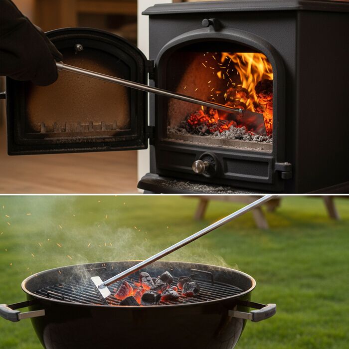 Relaxdays Щітка для попелу з нержавіючої сталі з дерев'яною ручкою