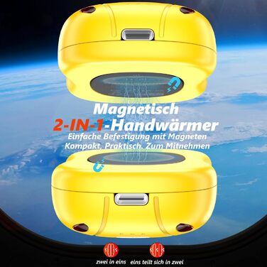 Електричні грілки для рук FANDLISS з магнітом, 10000mAh, 2 шт., з двостороннім нагрівом, USB, багаторазові, 3 рівні нагріву, для відпочинку на природі, гольфу, кемпінгу (3 жовті + чорні)