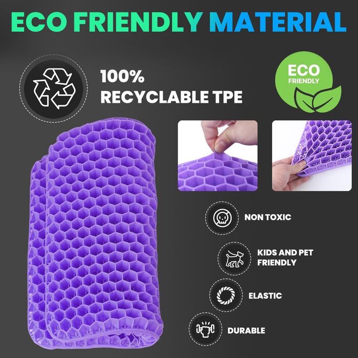 Ортопедична гелева подушка для сидіння на офісний стілець, автокрісло та візок — м'яка з протиковзким чохлом, фіолетова (43x39x4 см)