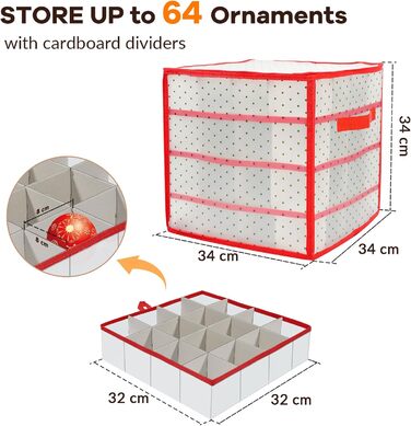 Ящик для зберігання новорічних кулі: органайзер для 64 куль, 4 яруси, 34x34x34 см